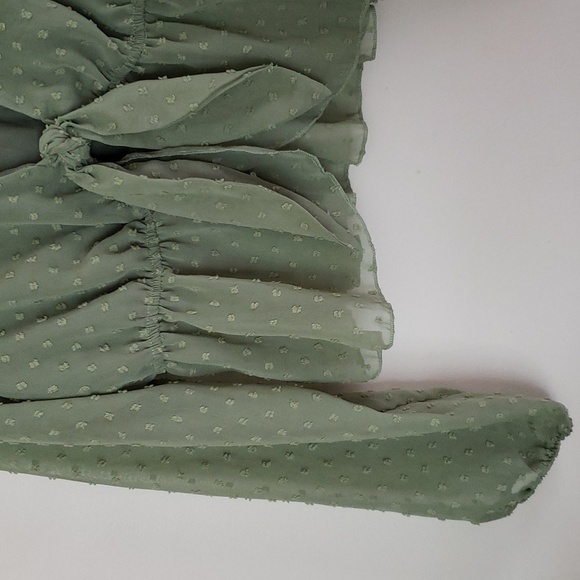 Tie front peplum swiss dot green girlie top, trendy, cropped, v neck, women's M - Picture 3 of 8